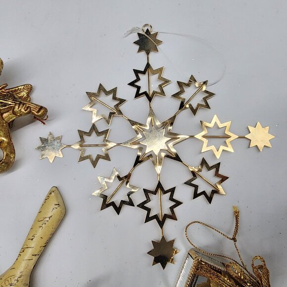 Vintage Christmas Ornament Gold Tone Angels Stars Mirror Gift Boxes Metal Bird - Picture 3 of 6